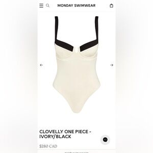 New Monday Swimwear CLOVELLY ONE PIECE IN IVORY/ BLACK Size VV